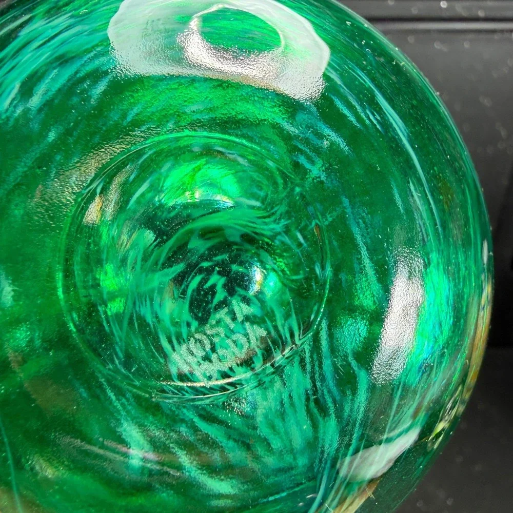 Kosta Boda Sweden Art Glass Green Swirl Votive Candle Holder Signed Heavy Base